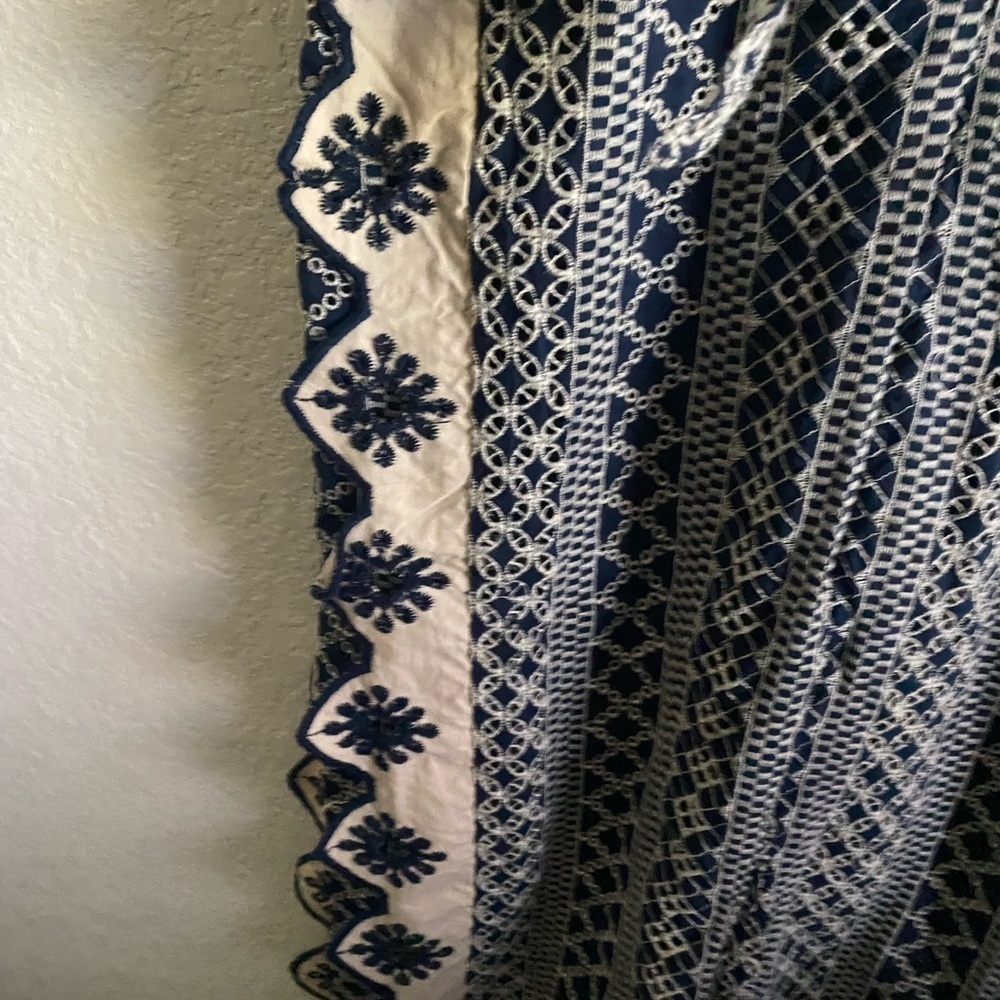 Chloe Laetitia Ruffle Detail Embroidered Eyelet Blue Cream Belted Jumpsuit Sz S - Picture 14 of 16